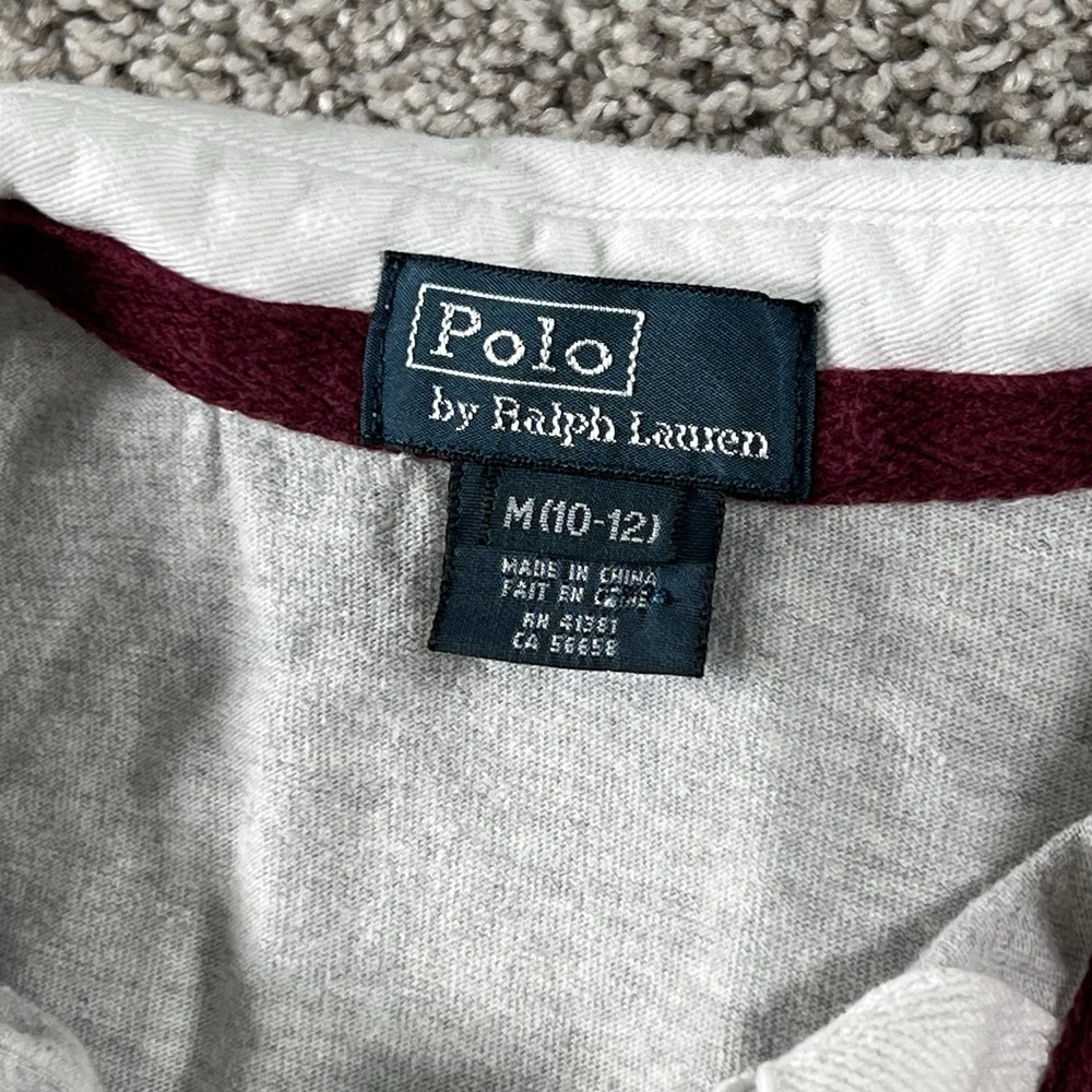 Vintage Polo Ralph Lauren The Iconic‎ Rugby Shirt Boys Medium Burgundy Big Pony - Picture 3 of 6